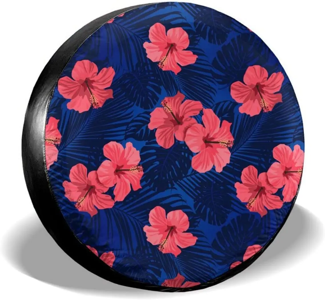 

Hawaii Tropical Flowers and Palm Leaves Spare Tire Cover Waterproof Dust-Proof Wheel Protectors Universal for Trailer,Je