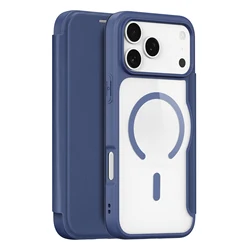 Elegant DUX DUCIS Flip Cover with Card Slot and Transparent Magnetic Back - iPhone 17 (Blue)