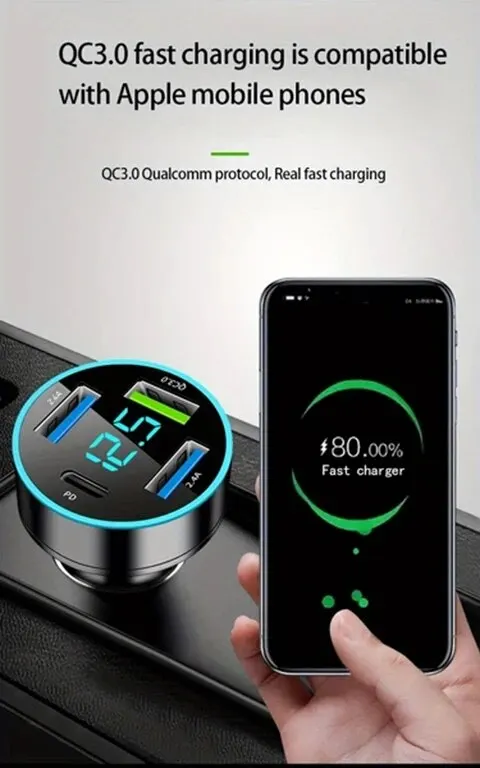Cargador De Coche De 66W Con 10 Puertos (6 USB-C PD 30W Y 4 USB-A QC 3.0) – Transmisor FM Bluetooth, Carga Rápida Para Móviles, Tablets Y Portátiles