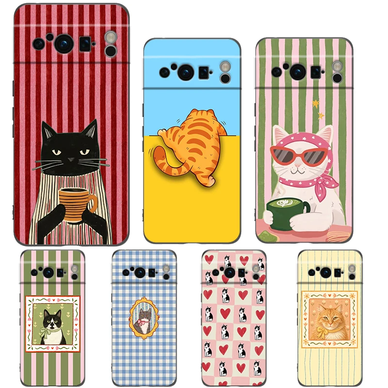 Colorful Striped Art Cat Luxury Phone Case - Black Soft TPU Cover