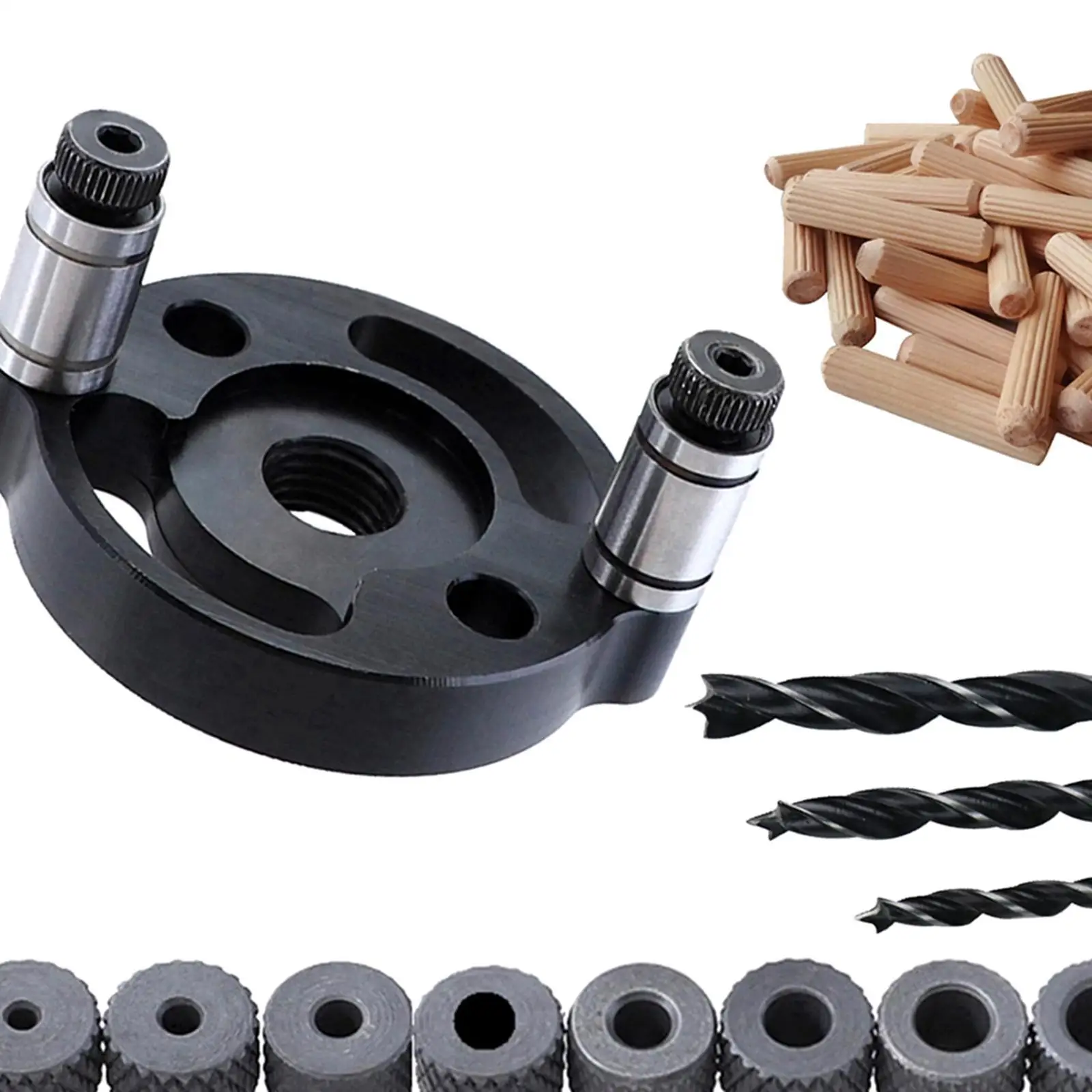 

Wood Hole Dowel Drill Guide Set 3 Hole Drill Bit Guide Jig Anodized Surface Black