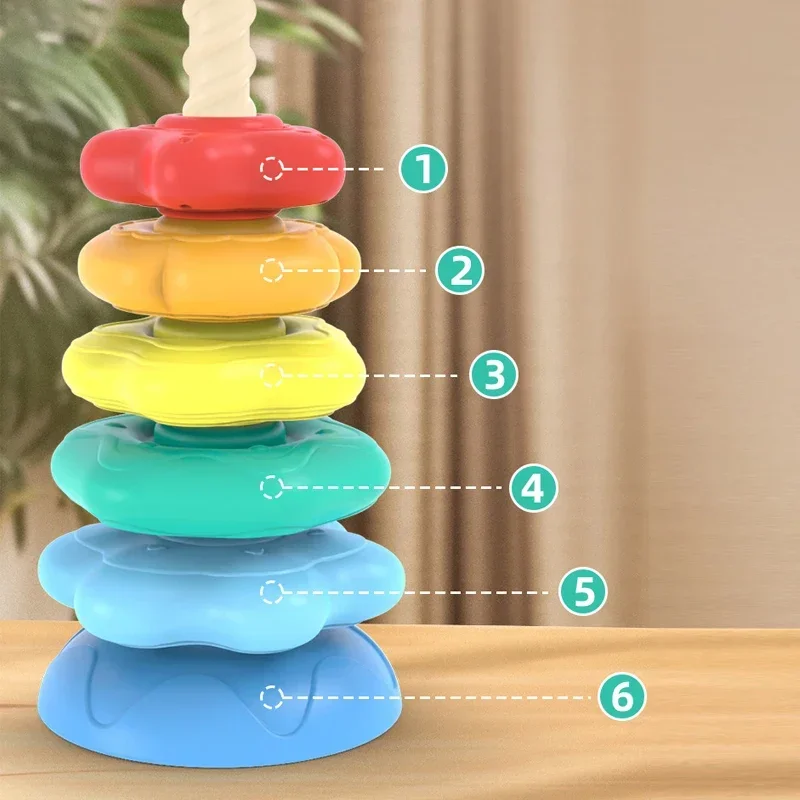 Educational Toys Puzzle Toys Stacking Puzzle Toys Stacking Toys Baby Rotating Rainbow Tower Montessori