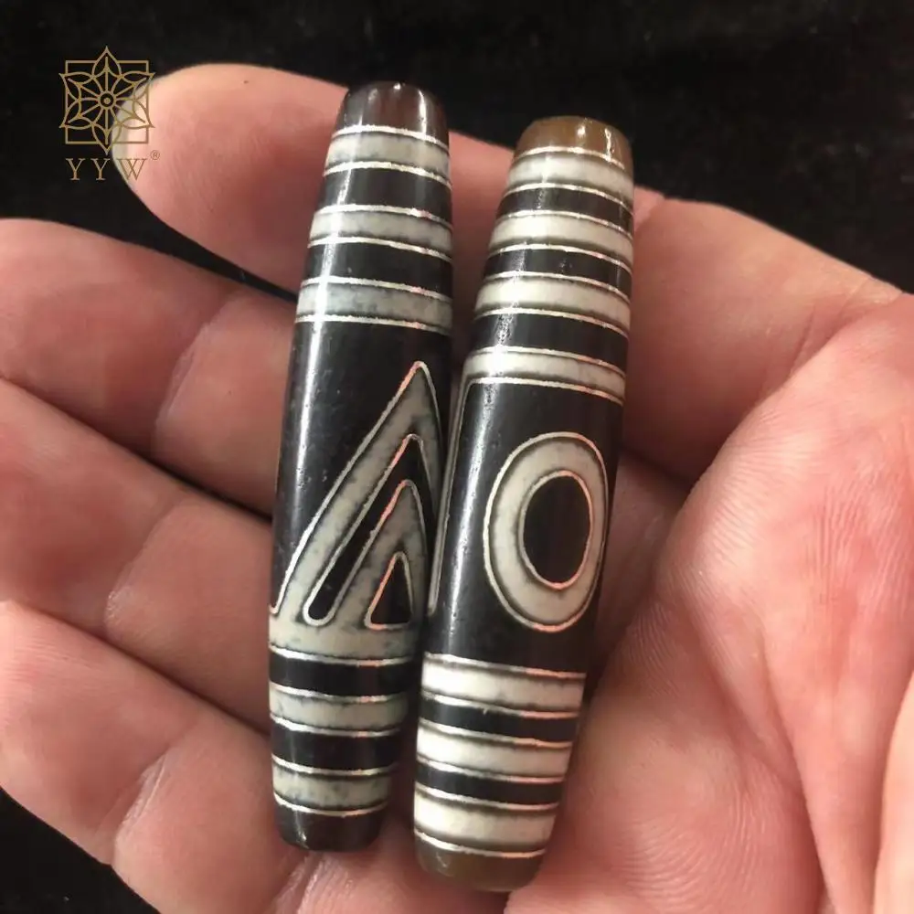 Tiger Tooth Natural Tibetan Agate Onyx Dzi Beads Green Tara Mother Unique Drum Shape Stone Jewelry Making Arts Crafts 56x13mm