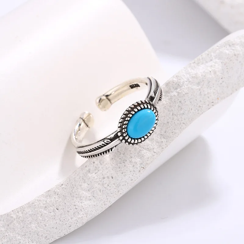 Sterling Silver Turquoise Ellipse Adjustable Ring - Elegant Luxury Jewelry