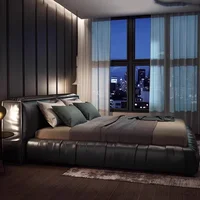 Chambre à coucher noire lit Double minimaliste fantaisie tables de nuit 180x200 lit rembourrage têtes de lit Camas matrimoniales accessoires pour la maison 2