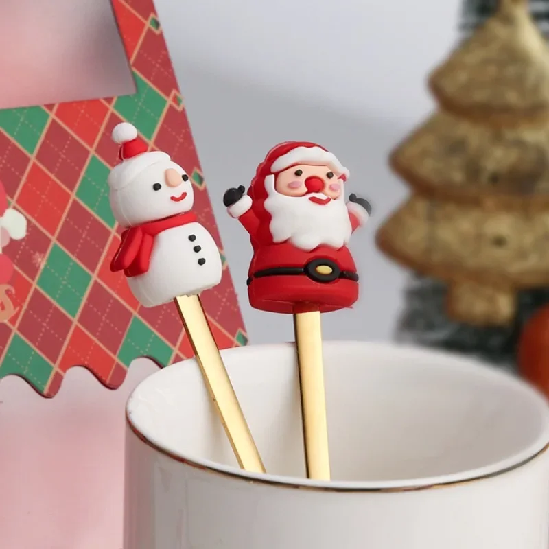 Stainless Steel Spoon cute Creative Christmas Tree Coffee Mixing Spoon dessert Fruit Fork figurine Spoon Fork Cutlery cutlery set stainless steel cutlery set gift Set