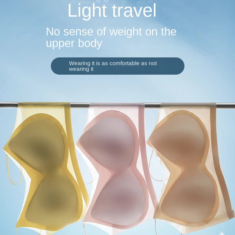 Womens Bra Ultra-Thin Breathable Ice Silk Top Seamless Back Halter Vest Wrap Bra Small Chest Together