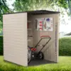Large Vertical Resin Outdoor Storage Shed With Floor (6.2 x 4.6 Ft), Weather Resistant, Beige/Brown, Organization for 2