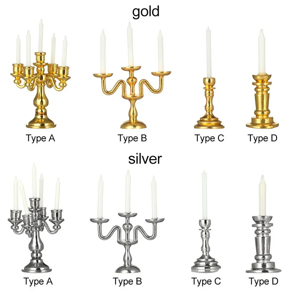 1/12 Scale Miniature Candle Holders | 2Pcs Gold Dollhouse Accessories For Miniature Displays & Dioramas - View #9