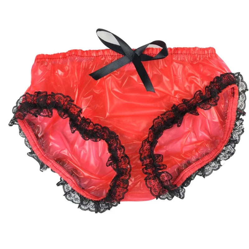투명 레이스 활 PVC 플라스틱 언더팬츠, 부드럽고 조용한 ABDL, 성인 섹시한 팬티, 누출 방지, 커플 에로틱 브리프