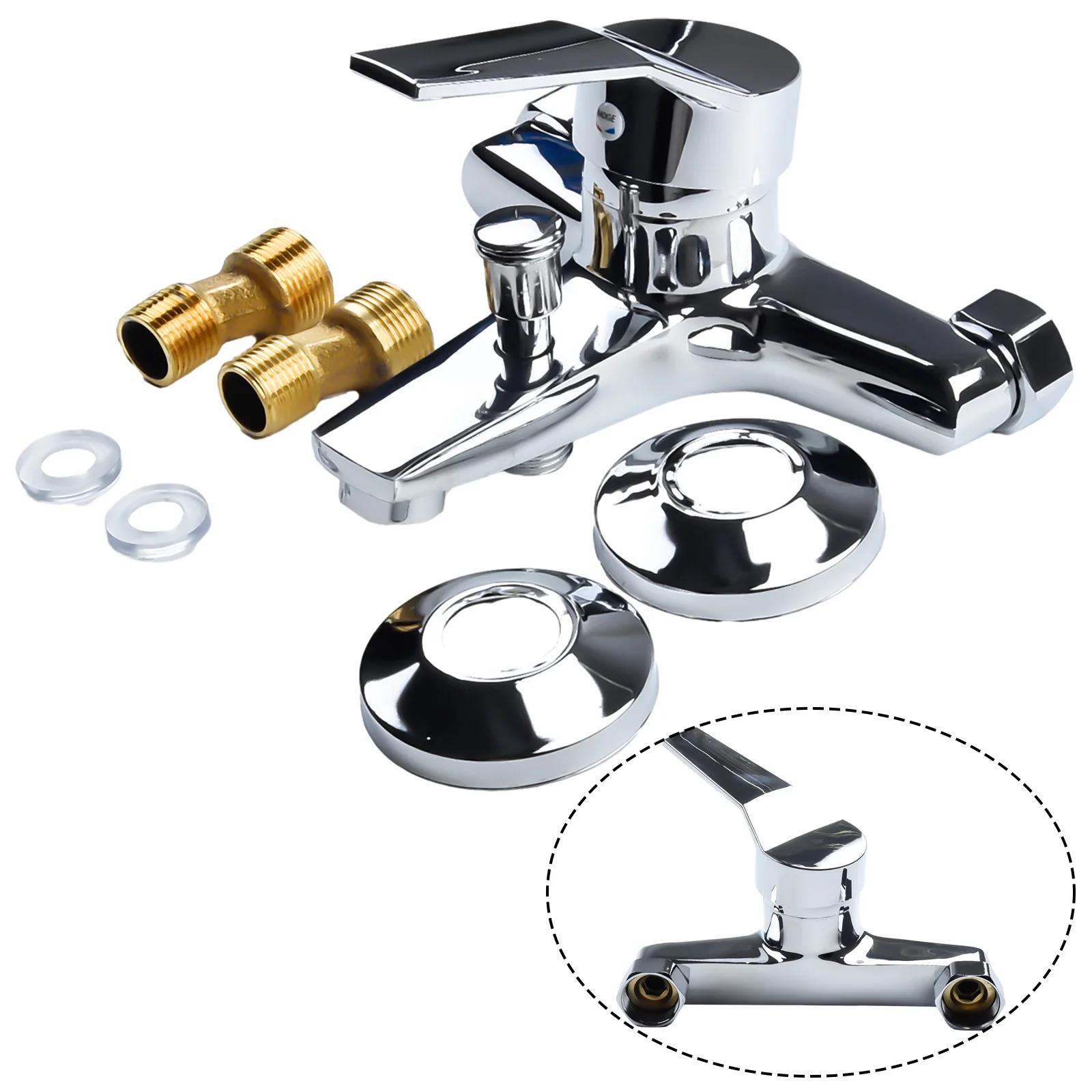 Description Picture 5 of itemZinc Alloy  Basin Faucets  Bathroom Splitter  Chrome Wall  Mounted Hot Cold Water Dual Spout Mixer Tap Shower Basin Faucets