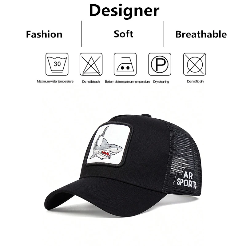 Baseball Caps Unisex Shark Patch Embroidery Baseball Net Caps Spring Summer Outdoor Adjustable Casual Sunscreen Hat