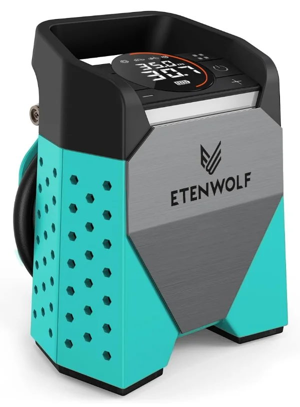 ETENWOLF Zephyr S3-7800mAh Compresor Aire Portatil, 160 PSI/11.03Bar Inflador Ruedas Coche, Motos, Bicicletas, Balones, Llenado Rápido de 1 Minuto y Luces LED Digitales, Banco de Energía USB