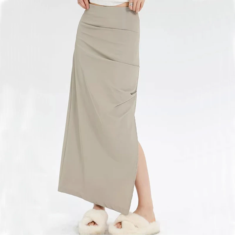 

Gidyq Y2K Cargo Skirt Women Korean High Waist Slim Side Slit Pleated Long Skirt Streetwear Sexy All Match A Line Skirt Female