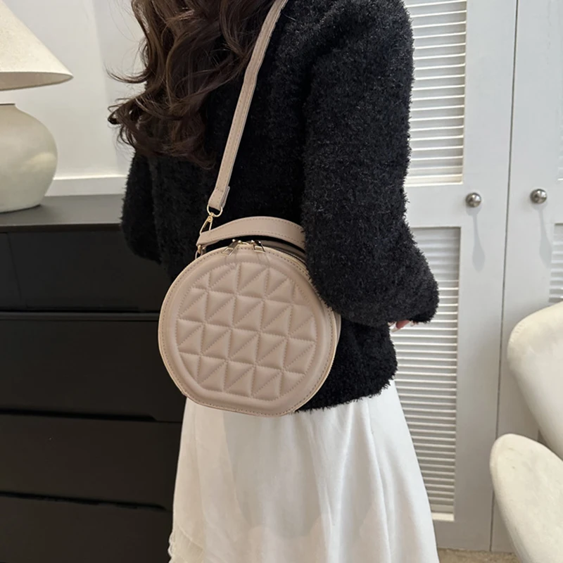 Ladies' Crossbody Bag Fashion Casual Small Round Bag Pu Handbag Student Shoulder Bag Classic Solid Color Armpit Bag