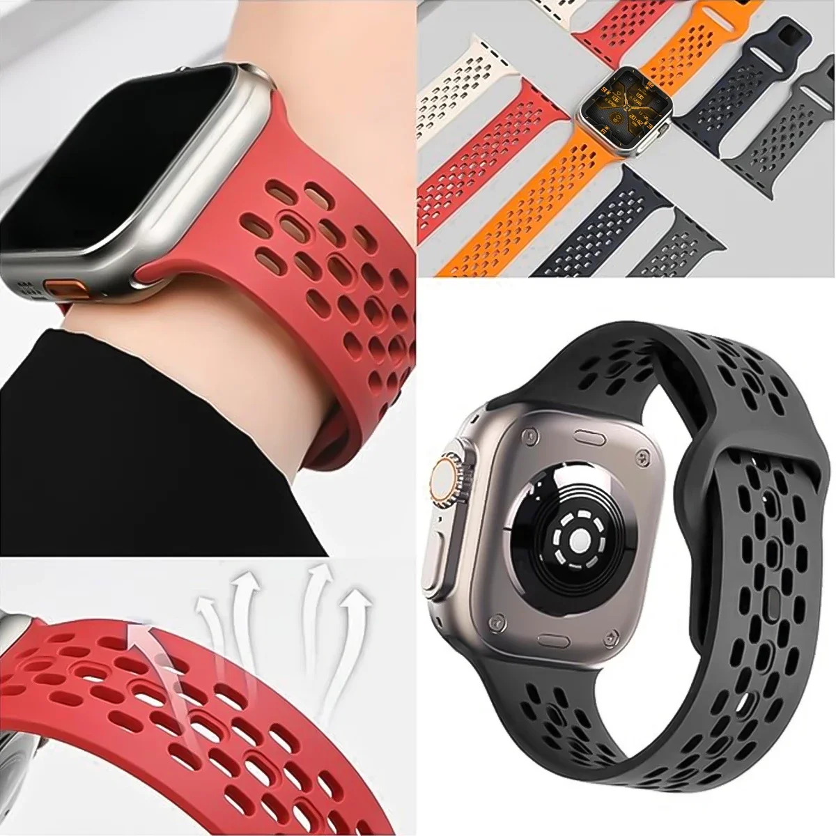 Silicone Band for Apple Watch Strap 46mm 45mm 41mm 44mm 49mm 40mm 42mm Bracelet Correa for Iwatch Series 10 9 8 7 6 5 SE Ultra