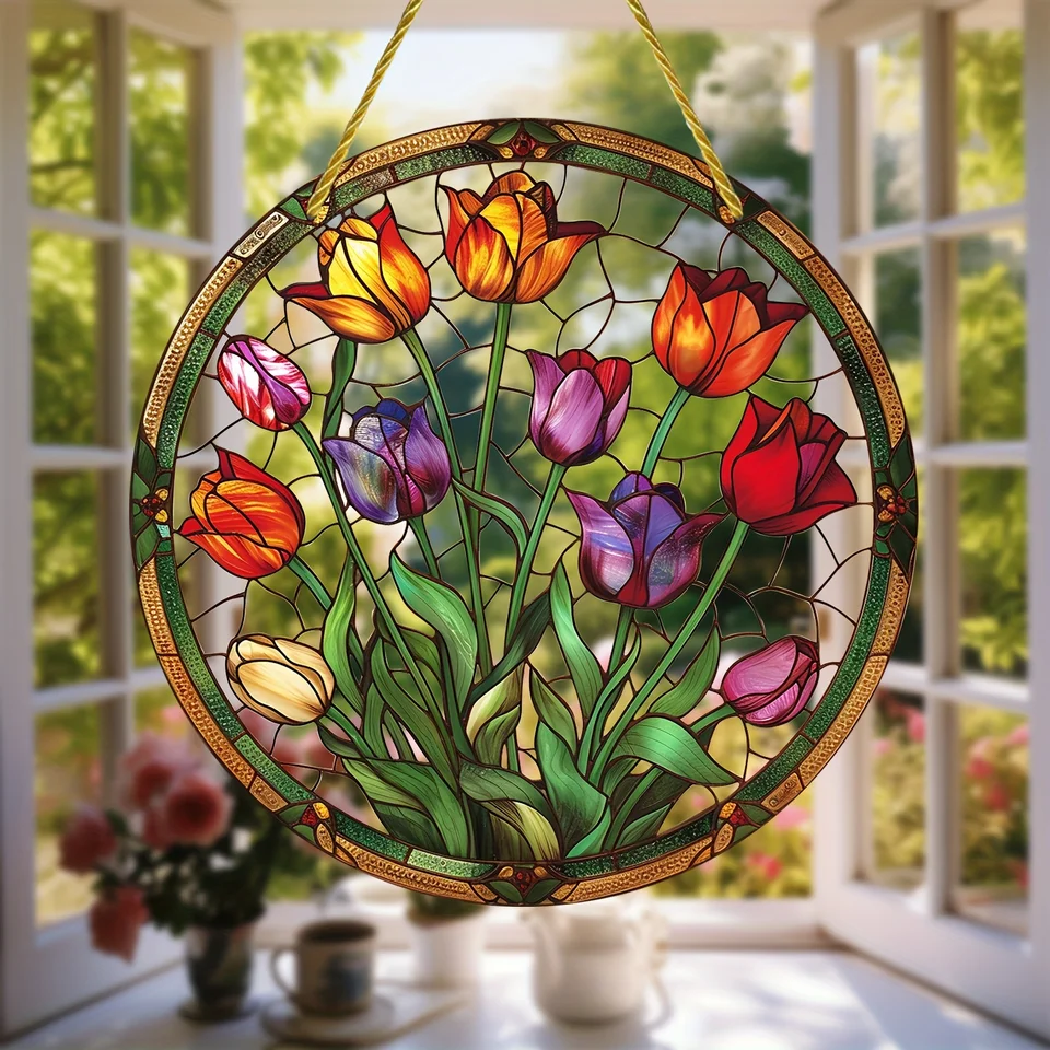 Gebrandschilderd Glas Raam Opknoping - Sun Catchers Indoor Venster Kardinaal Geschenken Handgeschilderd Glas In Lood Birdhouse Suncatcher