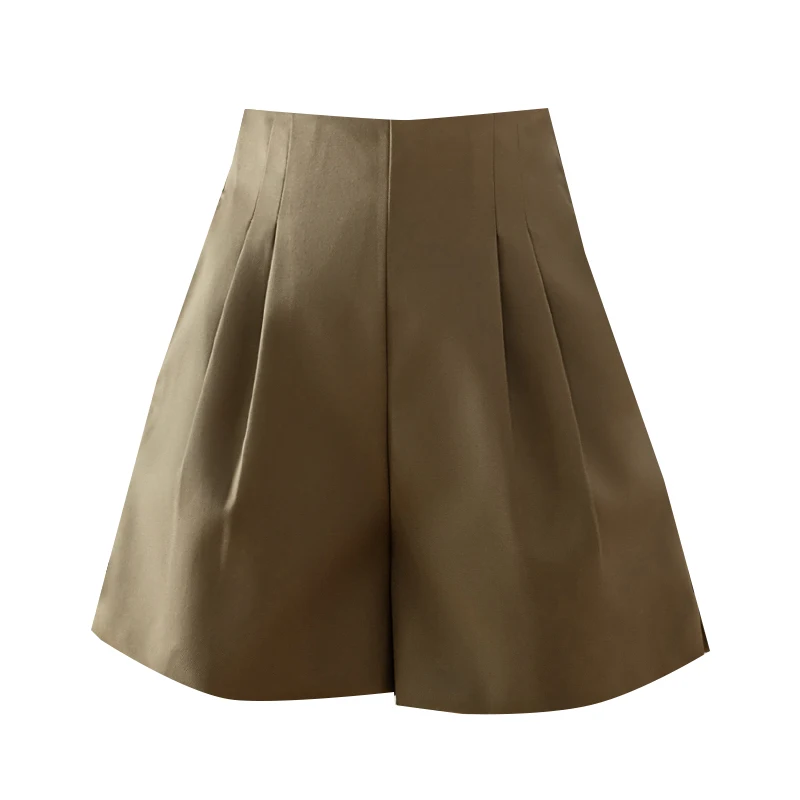새로운 세련된 Draped 높은 허리 반바지 여성 2025 여름 패션 버튼 넓은 다리 반바지 Office 레이디 우아한 캐주얼 반바지