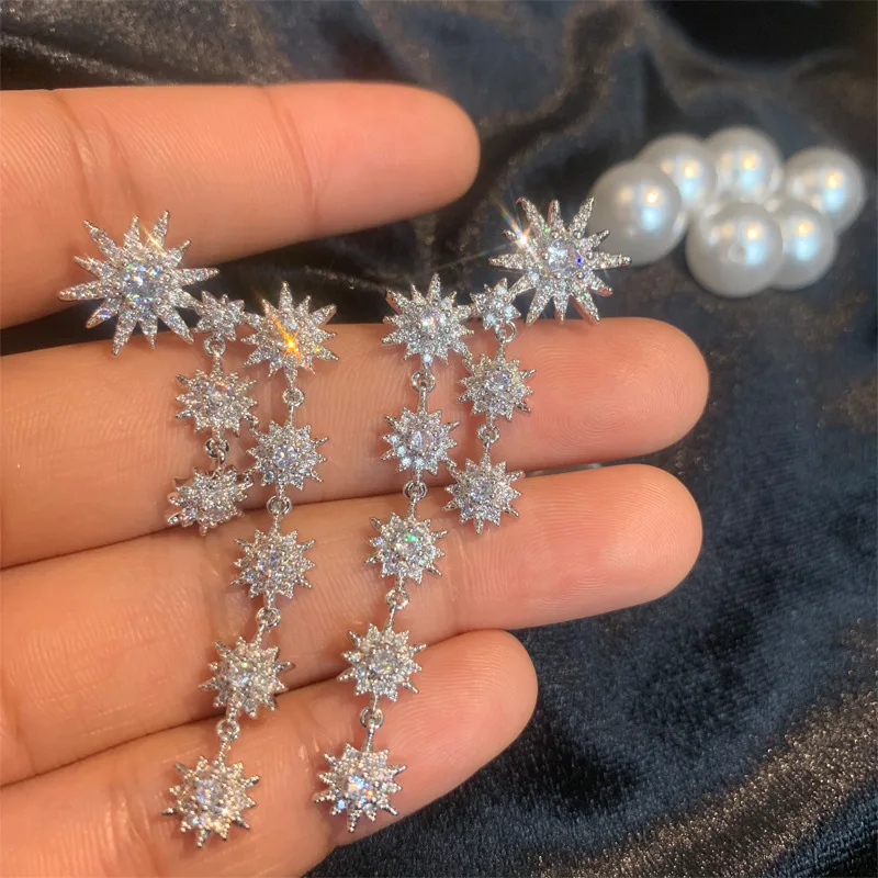 

Luxury Full Micro Zircon Star Tassel Hanging Earring for Women High Quality Trend Party Dress Dailry Exquisite Fine Jewelry Gift