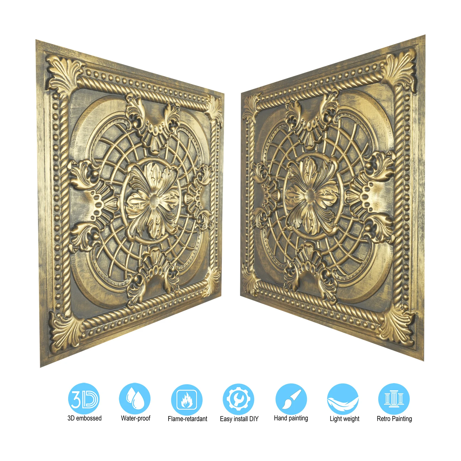 Azulejos de techo de estaño Vintage, tablero de pared en relieve 3D para  casa pública, 10 Uds. PL31, PAINTSDECOR de oro antiguo - AliExpress, image size:1600x1600