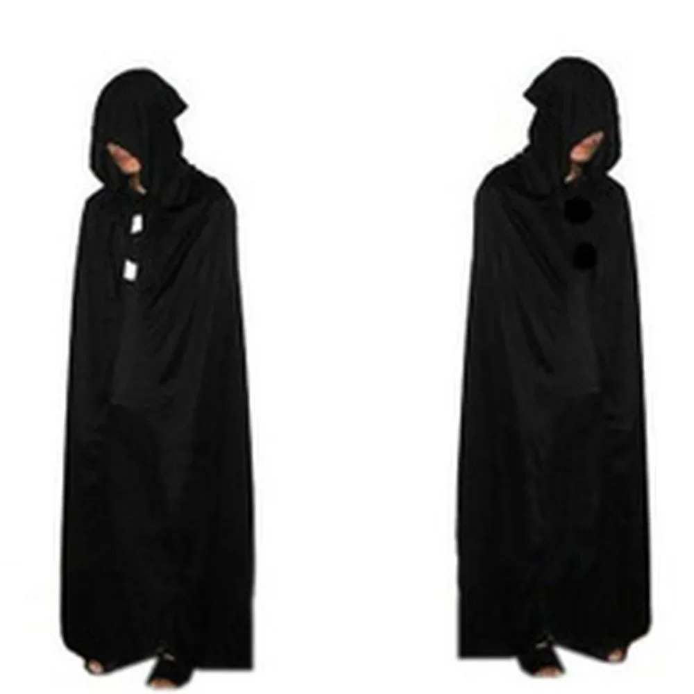 Hooded Cloak Wicca Robe Medieval Witchcraft Cape Halloween Costumes Dress(Size:165-170 Cm.Color:Black)