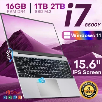 2025 Intel Core i7 8500Y Fingerprint Unlock Notebook Computer 15.6 Inch Windows 11 Pro 16GB RAM 1TB 2TB SSD Office Study Laptop