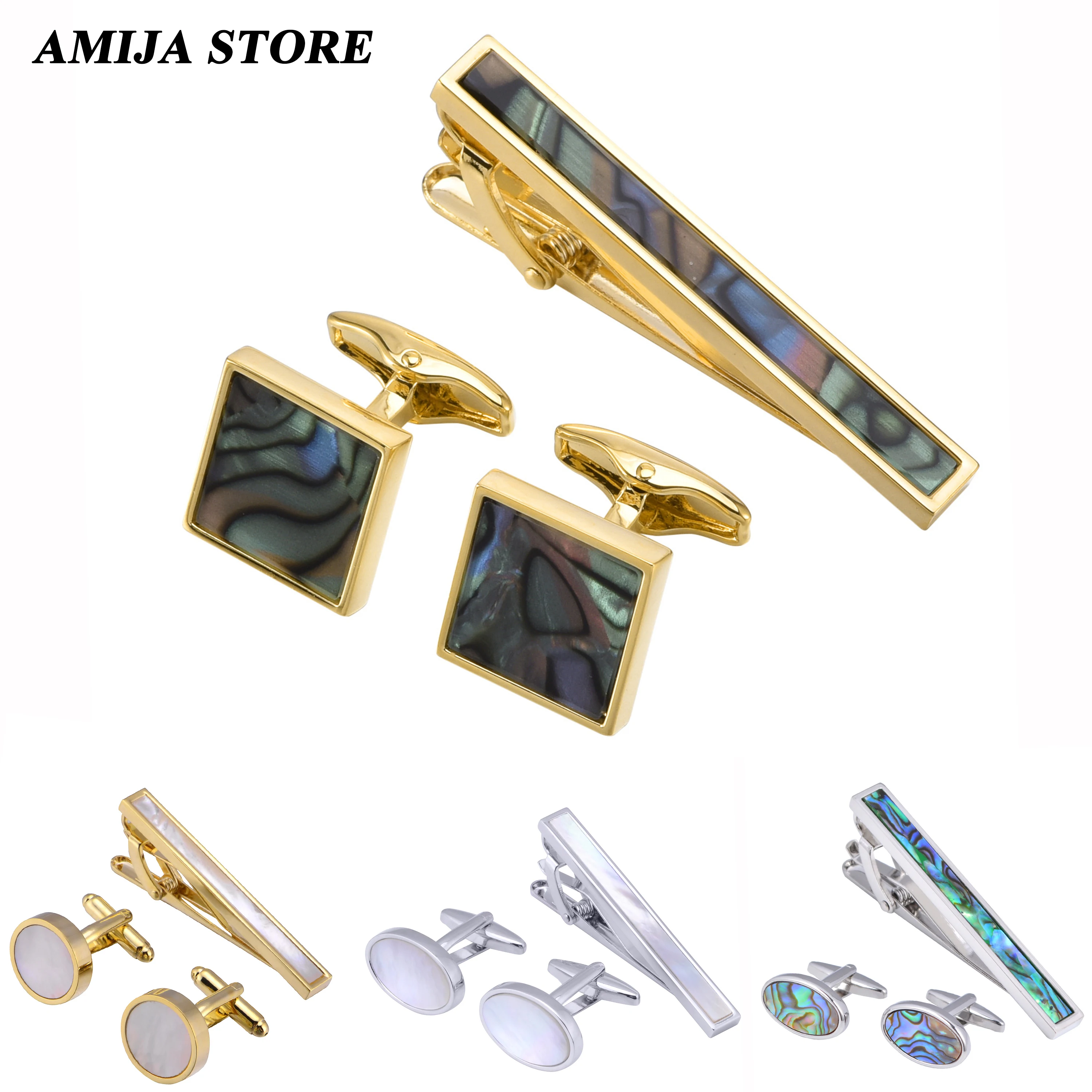 NewDesignCufflinksShellPearlTieClipMenClassicBrandCuffWeddingAccessoriesLuxuryMen