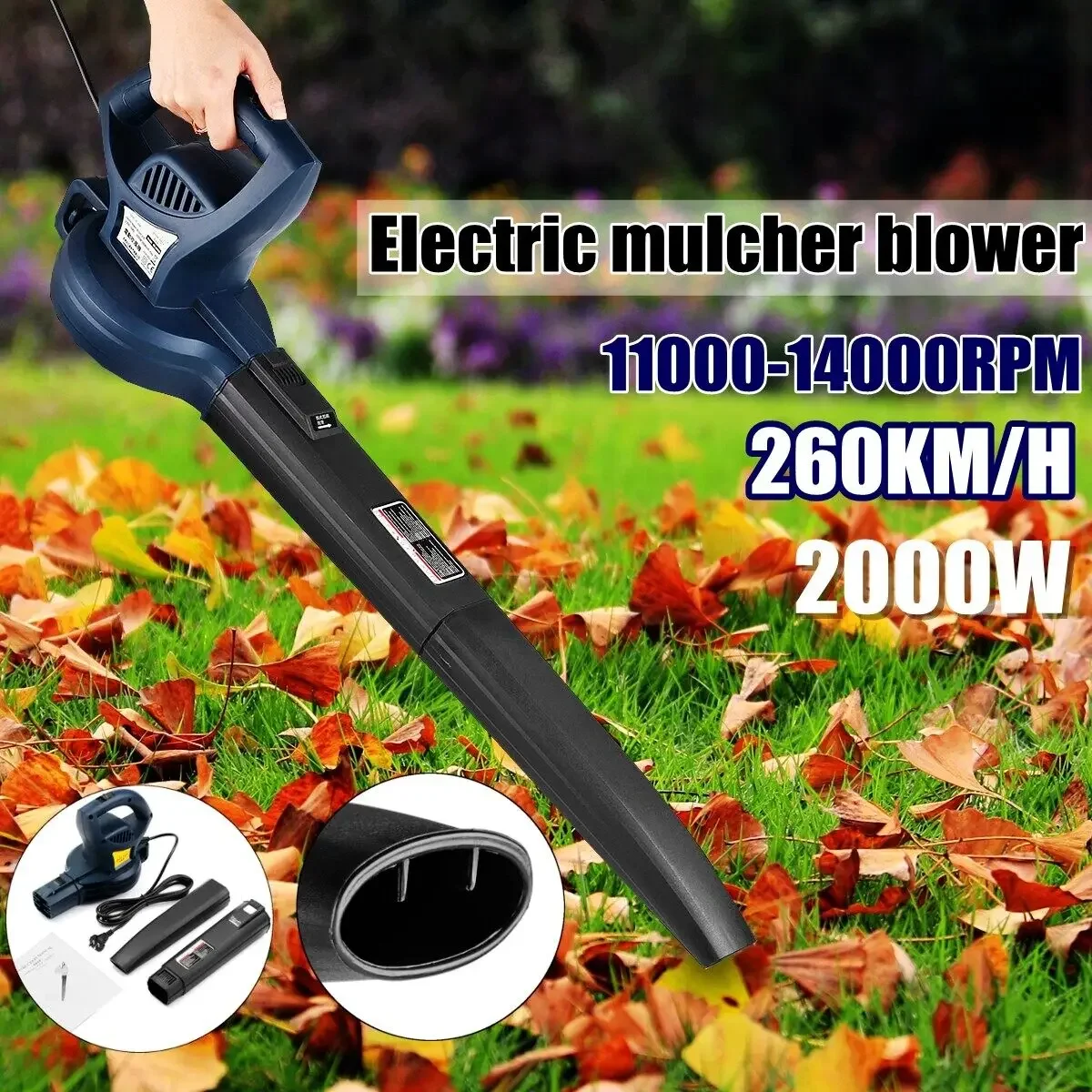 

220V 2000W Electric Leaf Blower Vacuum 14000RPM 35L Debris Bag Leaf/Snow/Dust Collector Grass Hedge Hoover Vac Garden Tool