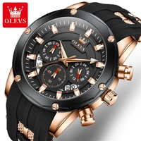 OLEVS 9991 Quartz Fashion Watch Gift Round-dial Silicone Watchband Wristwatch Chronograph Small second