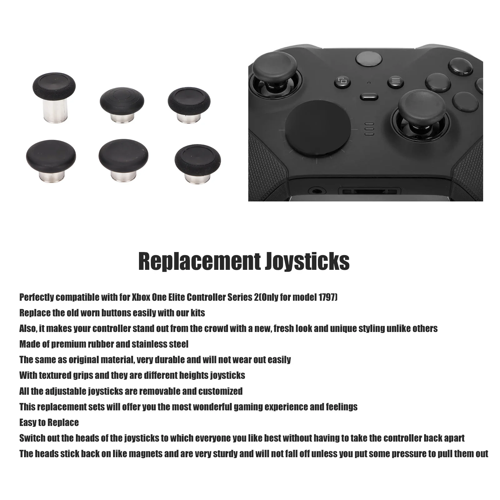 6pcs Metal Replacement Joysticks Grip Swap Joysticks for Xbox One Elite Series 2 Metal Joysticks Grips Replacement Joysticks