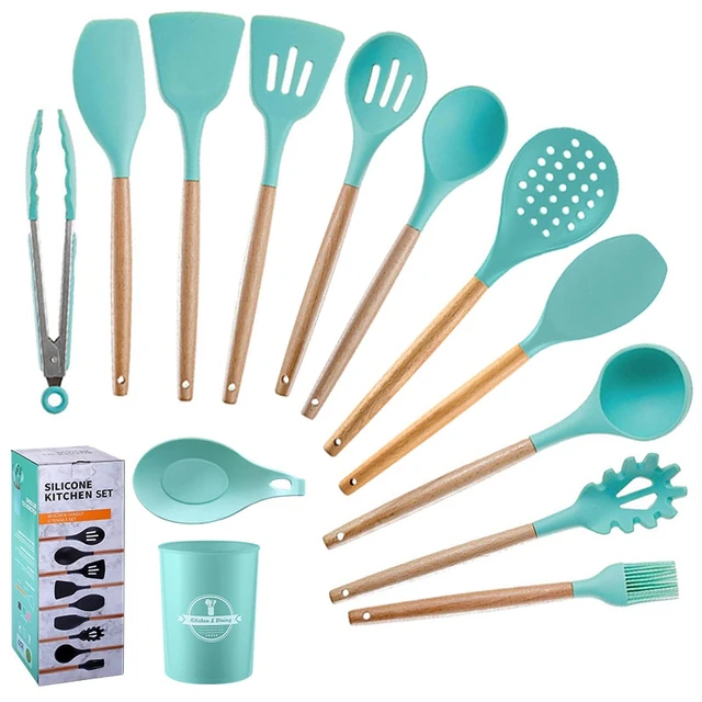 1pc Silicone & Wooden Handle Kitchen Utensil Set Including Scraper, Spatula,  Soup Ladle And Skimmer