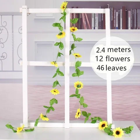 

240CM Artificial Flowers Ivy Vine Silk Sunflower Cane Plastic Flower Rattan Hanging Garland Fake Plants Home Fences Garden Decor