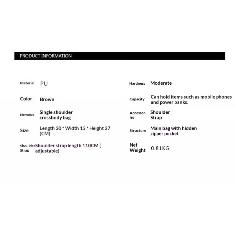 Vintage American style large capacity crossbody bag, fashionable black handbag, women's shoulder bag