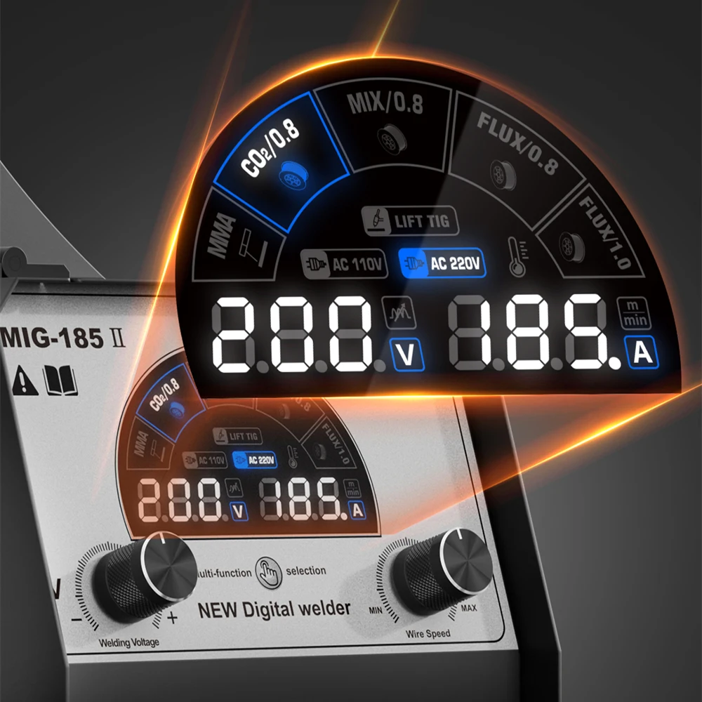 HZXVOGEN 5 in 1 MIG 185 Semi-Automatic Welding Machine welding welders Gas Mix-gas Non-Gas MIG/TIG/ARC/MMA/MAG Multifunction MIG185II 1~12MM
