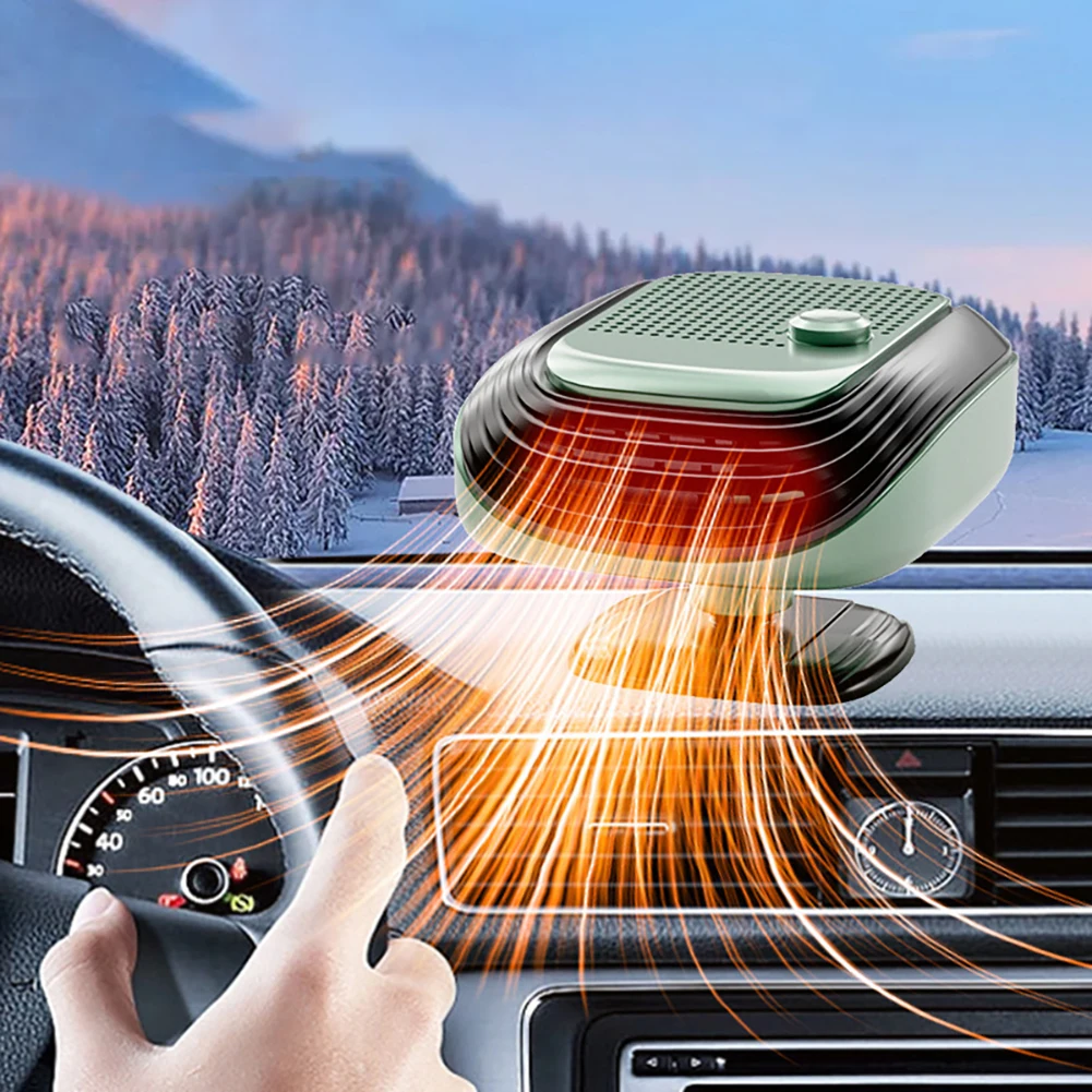 

Portable Car Heater Plugs Into Cigarette Lighter 2-in-1 Fast Heating Cooling Fan 360° Rotating Bracket Defogger Defroster