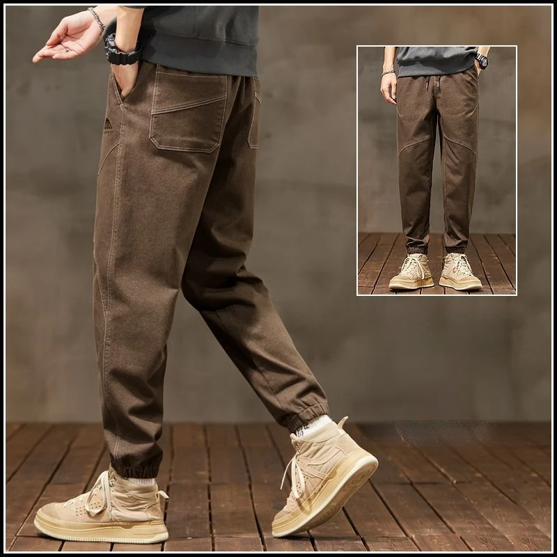 Bright Line Decoration Autumn Elastic Daily Cargo Jeans Men All-match Trousers Trendyol Loose Elastic Waist Comfortable Pants 2