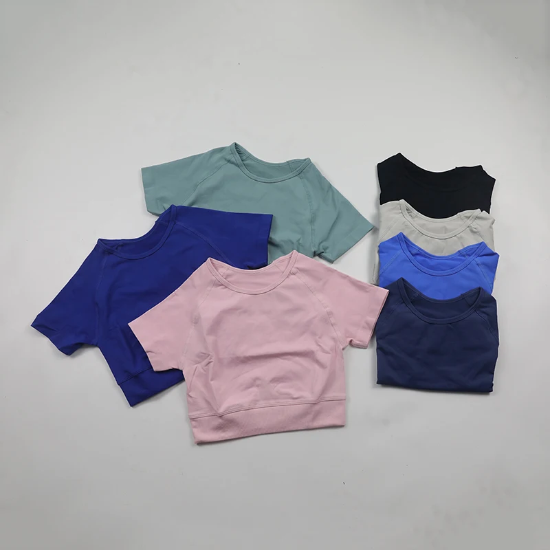 Impact Crop Top Seamless Short Sleeve Yoga Shirts Women Scoop Neck Slim Fit Fitness Running T-shirts Workout Tops Gym Clothes