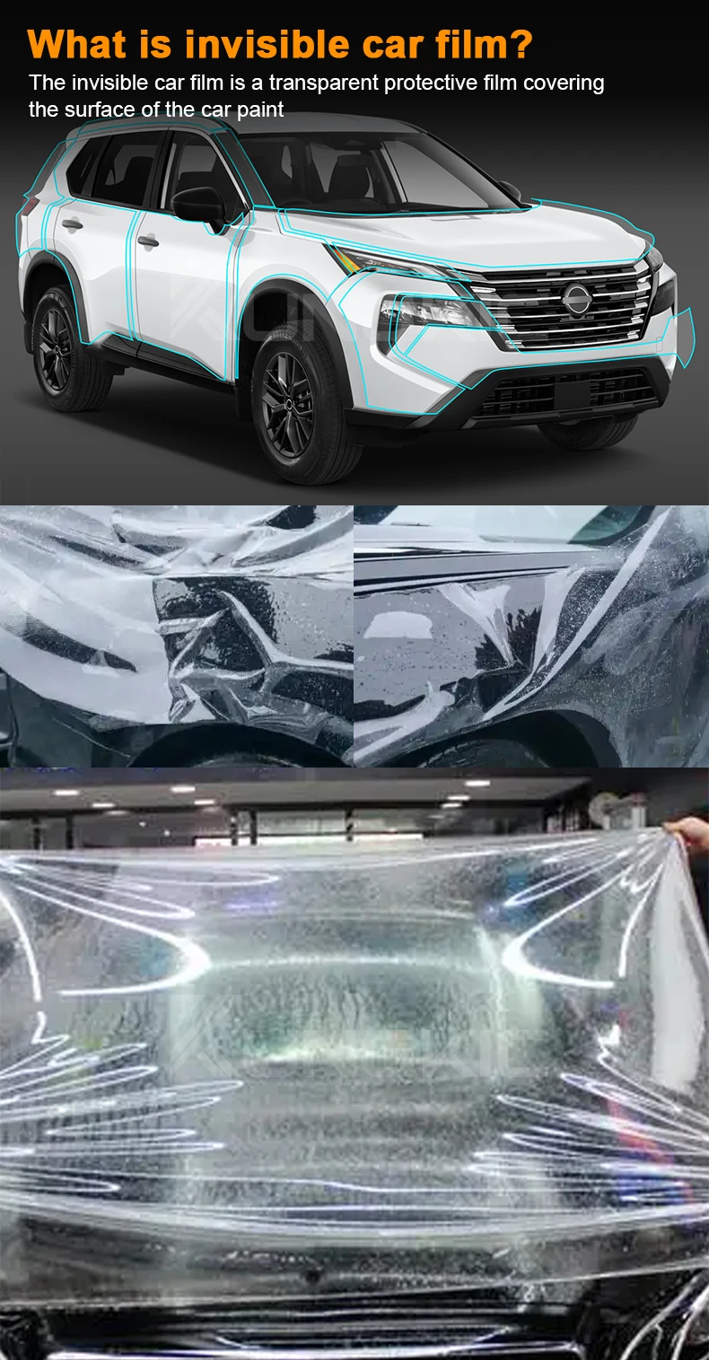TPU-Scheinwerferfolie für Nissan X-Trail Rogue 2024–2026, getönt, schwarz, inklusive B- und C-Säulenfolie, vorgeschnitten, kratzfest, transparent – Detail 2