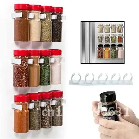 

Seasoning Bottles Holder Wall-Mounted Spice Jar Storage Rack Adhesive Cabinet Door Condiment Bottle Hanging Clips Kitchen Tool