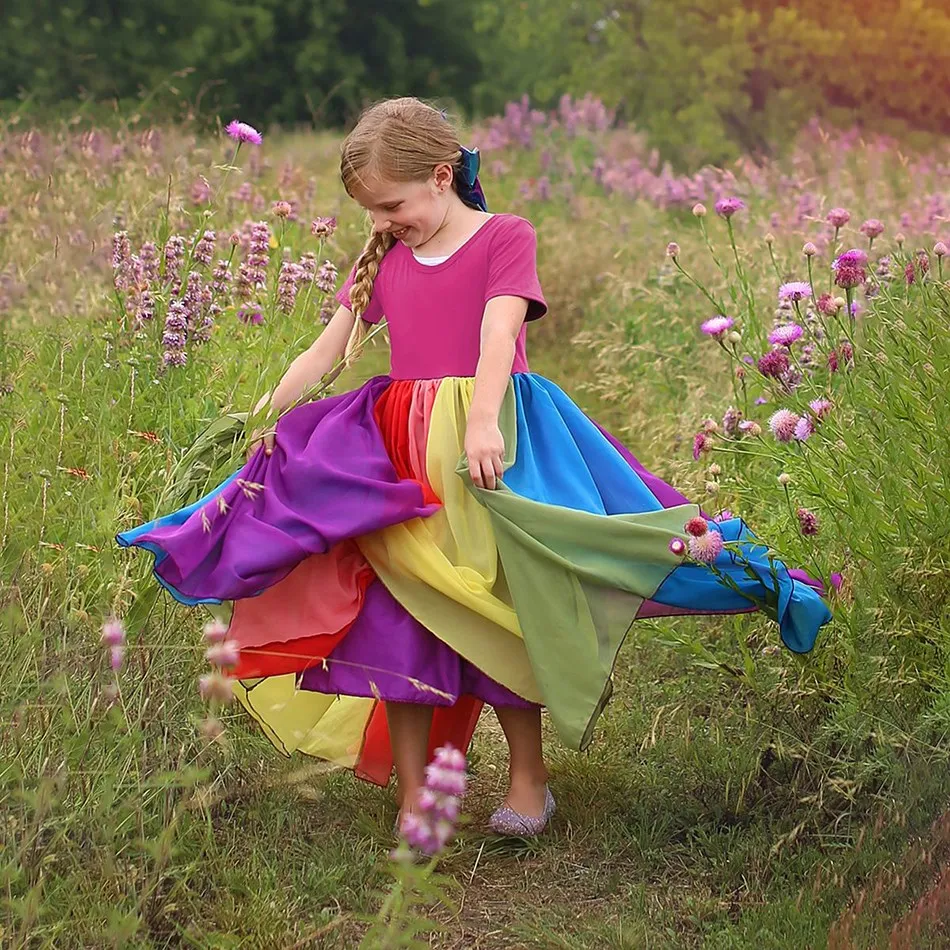 Buy Rainbow Party Dress for Girls in Festival Unicorn Umbrella Print Online  in India - Etsy