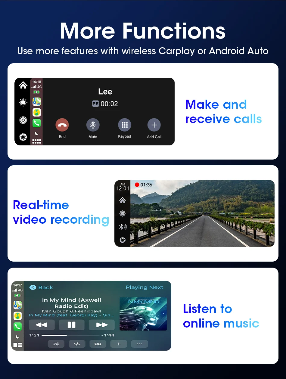 JMCQ 6,86'' Motorrad DVR GPS Navigation Drahtlose Carplay Android Auto Dash Cam IP67 Wasserdicht Dual Bluetooth Moto Monitor