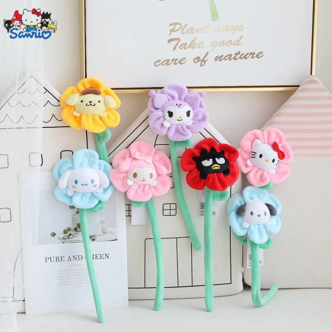 

Kawaii Sanrio Hello Kitty Sunflower Plush Doll Bag Pendant Curtain Buckle Hair Ornament Wrist Kuromi Decor Gift Bouquet For Girl