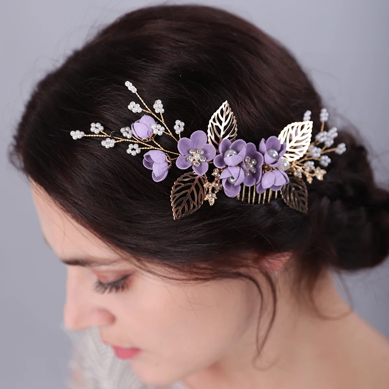 Handmade Vintage Style Gold Leaf Floral Pearl Bridal Hair Comb Fashion Wedding Head Accessorties for Women Headdress Party Tiara