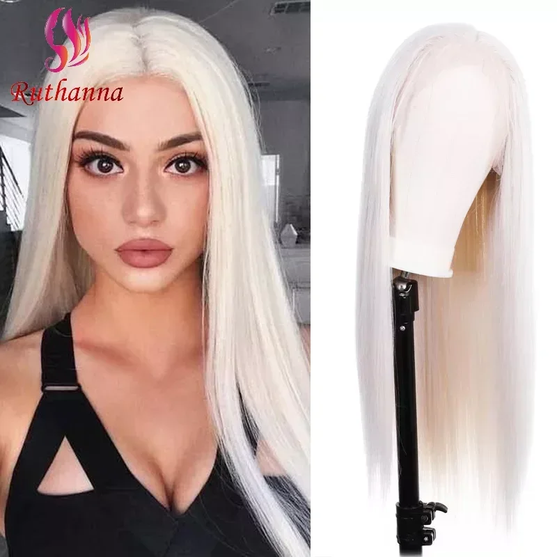 

Lady 13x1 Lace Front Wig White Long Straight Cosplay Hair Synthetic Wig High Temperature Silk 26inch Hand Woven Full Head Cover