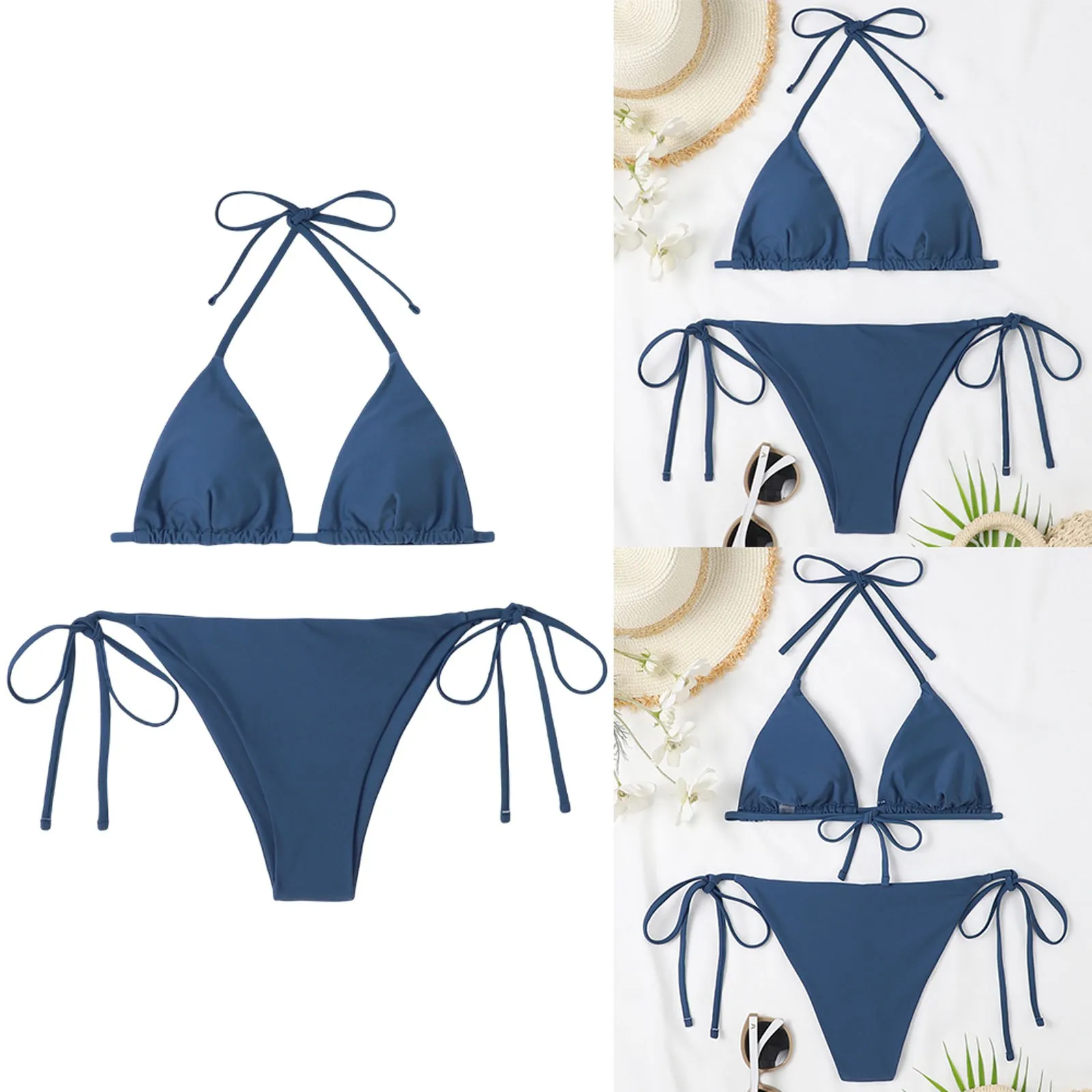 

Новинка 2023, синий пояс, нагрудная подкладка без стальной поддержки, модный сексуальный раздельный купальник с открытой спиной и разрезом, бандаж