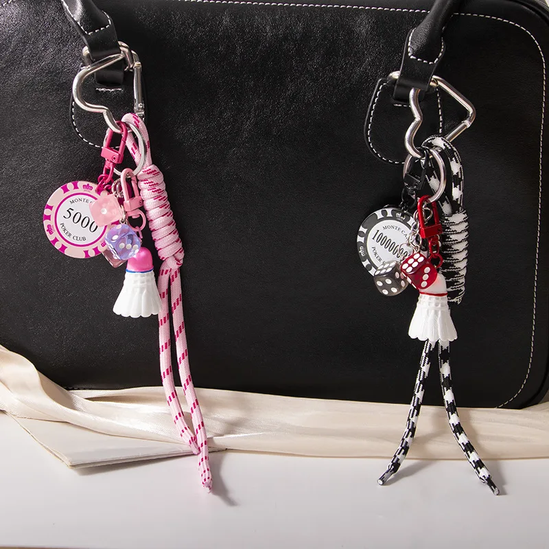 Badminton Bag with Creative Keychain and Dice Accessories