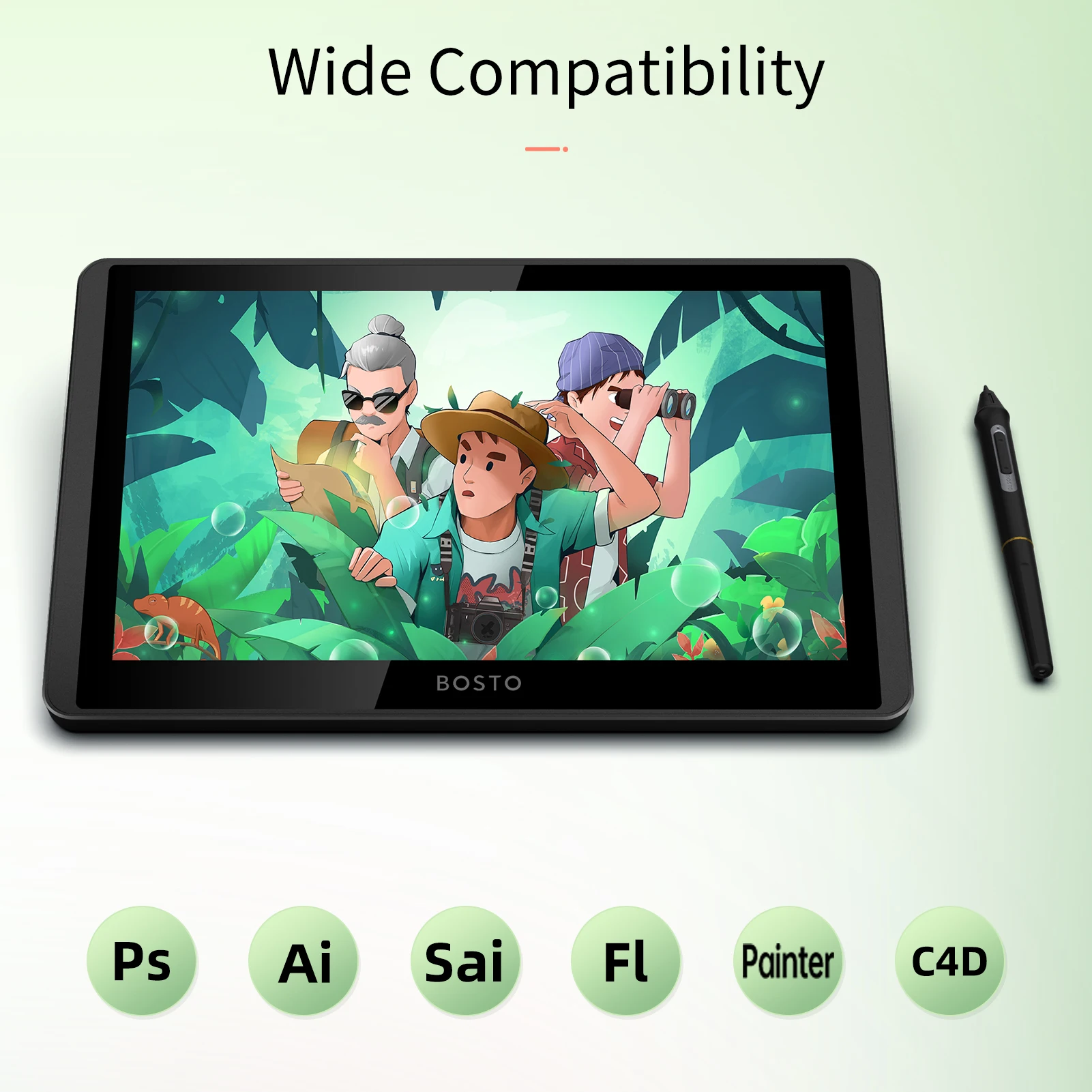 BOSTO 12HD-A H-IPS LCD 그래픽 그리기 태블릿 모니터 11.6 인치 크기 1366x768 디스플레이 8192 압력 레벨 수동 기술