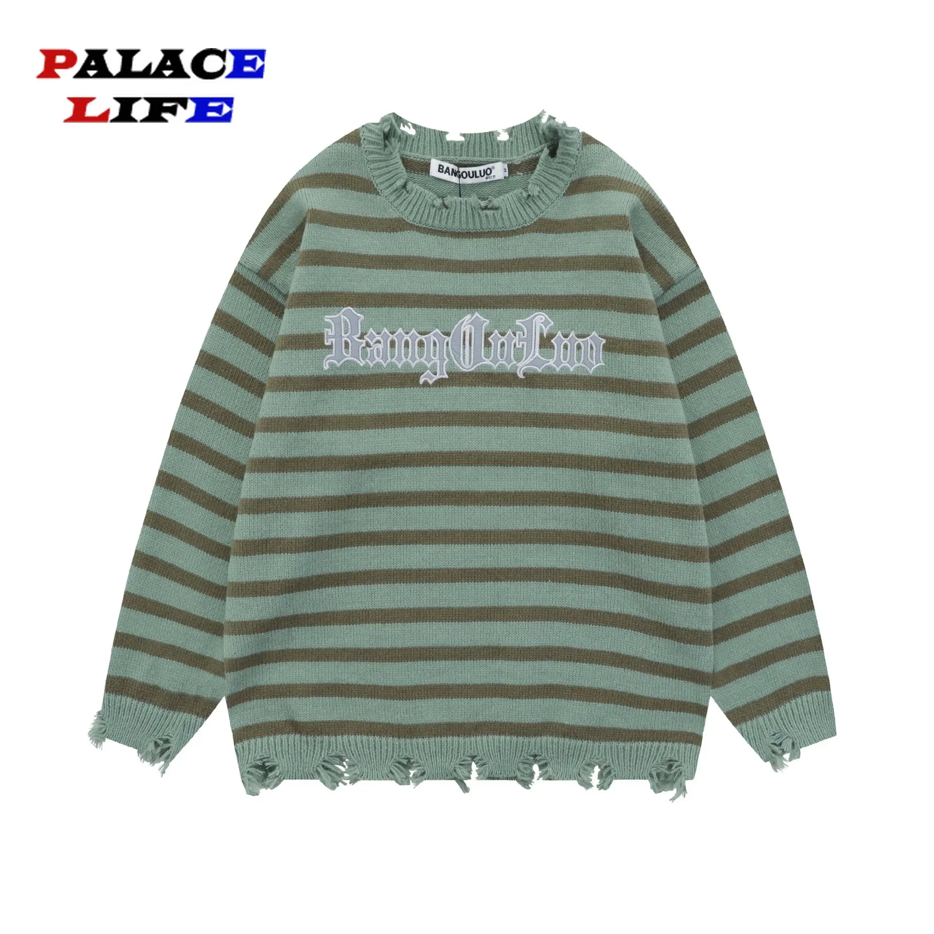 

High Street Striped Sweater for Men American Vintage Casual Oversized Knitted Sweaters Autumn Winter Streetwear Couple Pullover