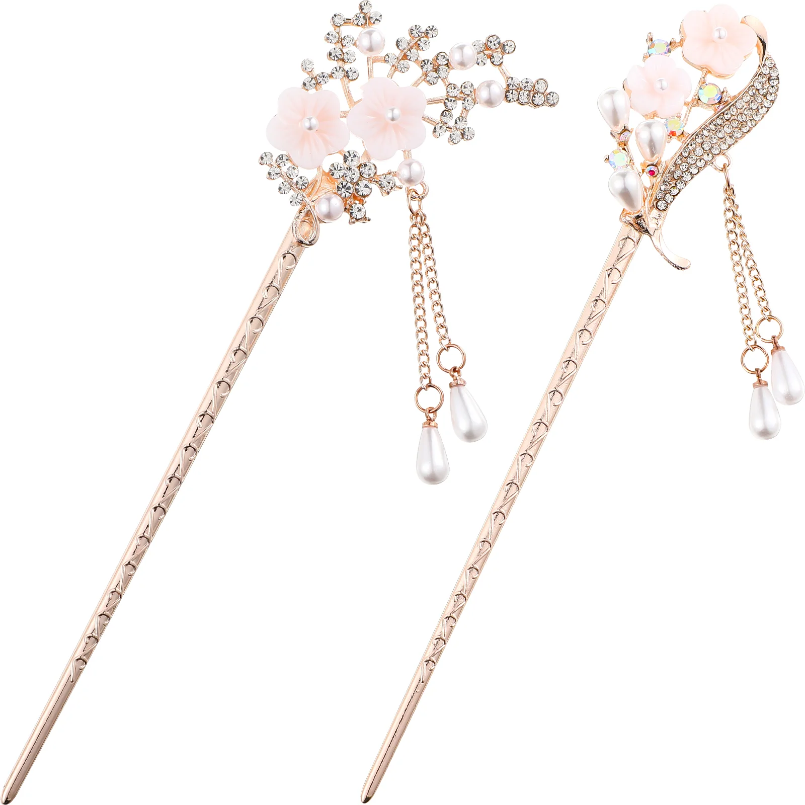 

2 Pcs Pearl Tassel Hairpin Rhinestone Bobby Pins Vintage Sticks for Women Chopsticks