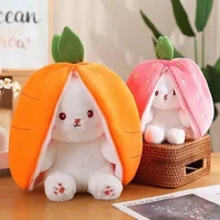 25cm Cute Strawberry Carrot Rabbit Plush Toy Stuffed Creative Into Fruit Transform Baby Cuddly Bunny Doll for Kid Birthday Gift 5